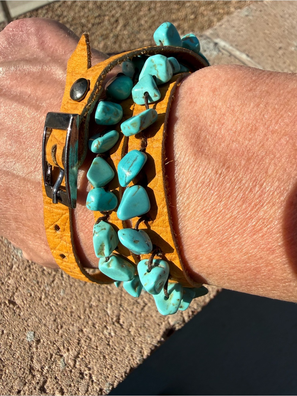 Handmade Genuine Turquoise & Leather 25.5” Wrap Necklace / Bracelet